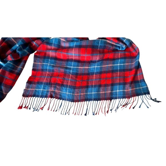 Plaid Fringe Flannel Scarf Wrap Red & Blue 85" X 26.5" Soft Acrylic By Gap - Picture 8 of 11